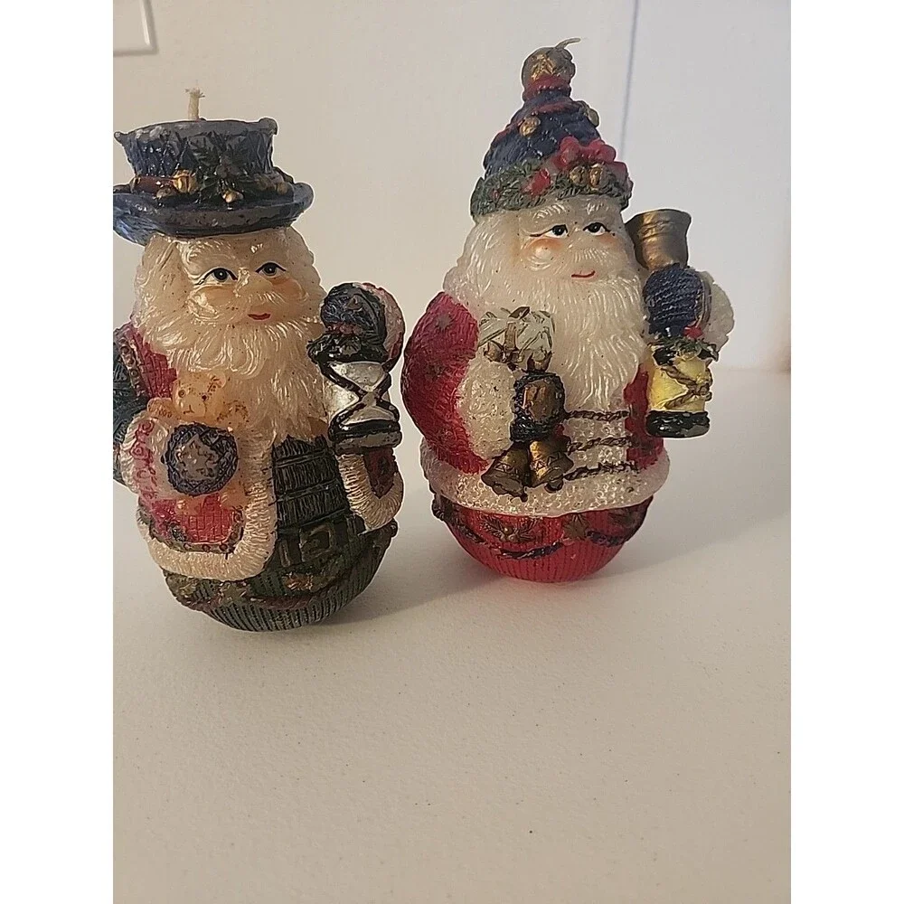 Vintage Set of 2 - OLD WORLS ROUND BOTTOM SANTA CANDLES
